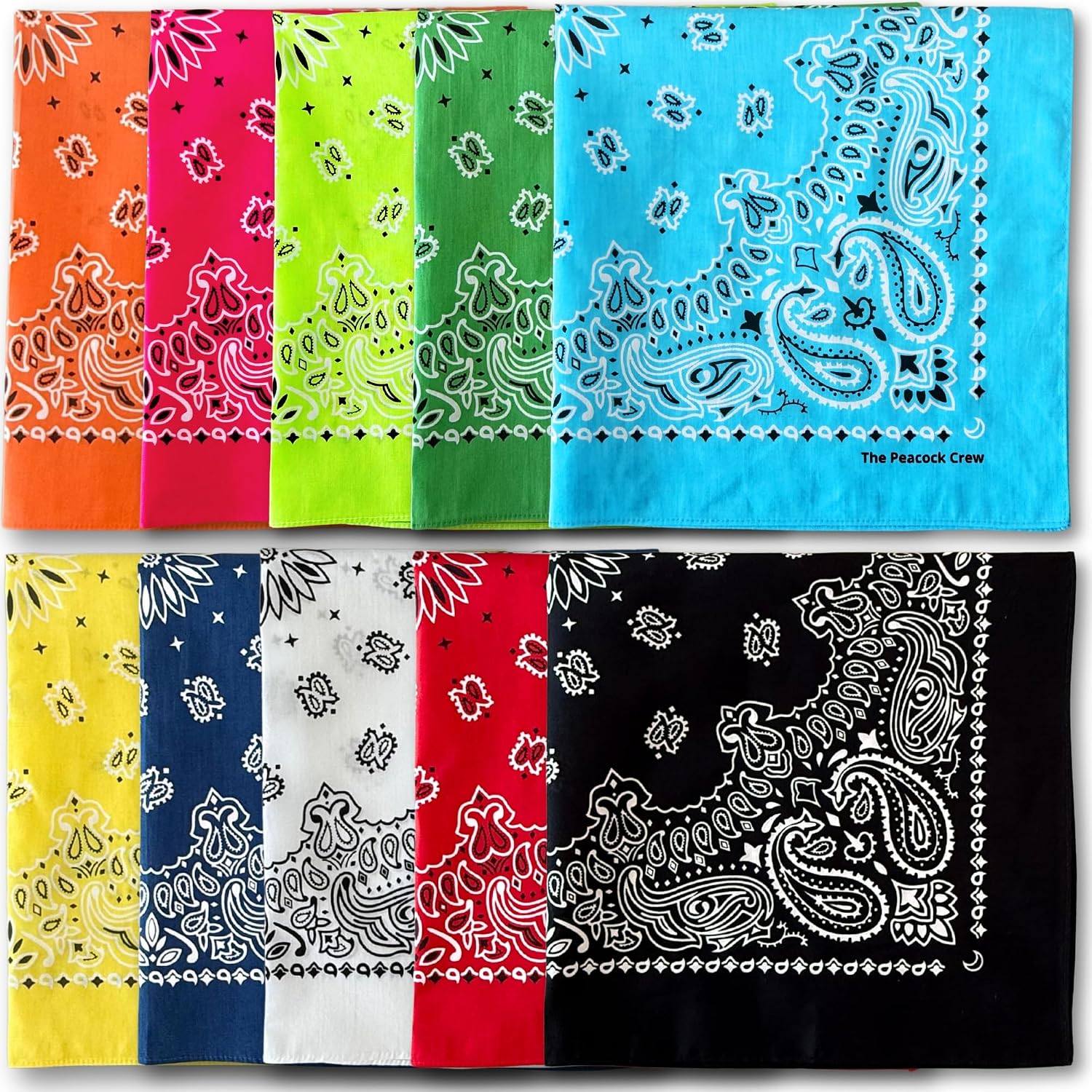 The Peacock Crew premium cotton bandanas front view showing classic paisley design