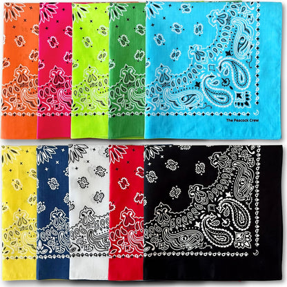 The Peacock Crew premium cotton bandanas front view showing classic paisley design