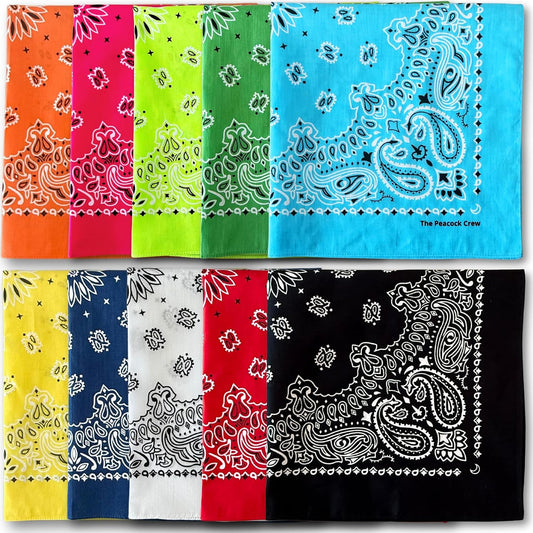 The Peacock Crew premium cotton bandanas front view showing classic paisley design
