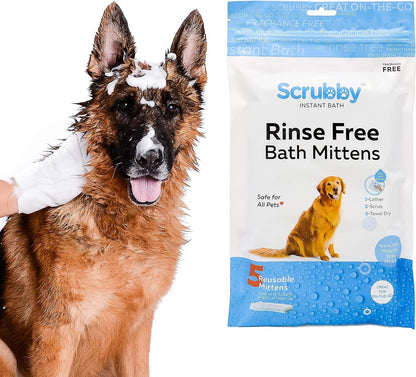 Scrubby Pet rinse free pet wash mittens for cats and dogs