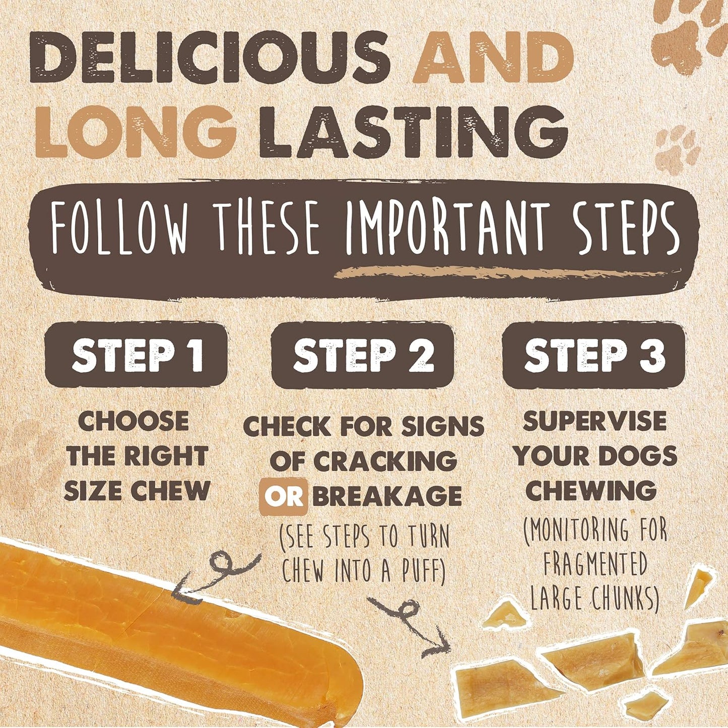 Close up view showing the hard texture of the 3 ingredient natural dog chew.
