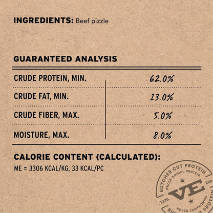 Premium long lasting grain free dog treats back packaging information