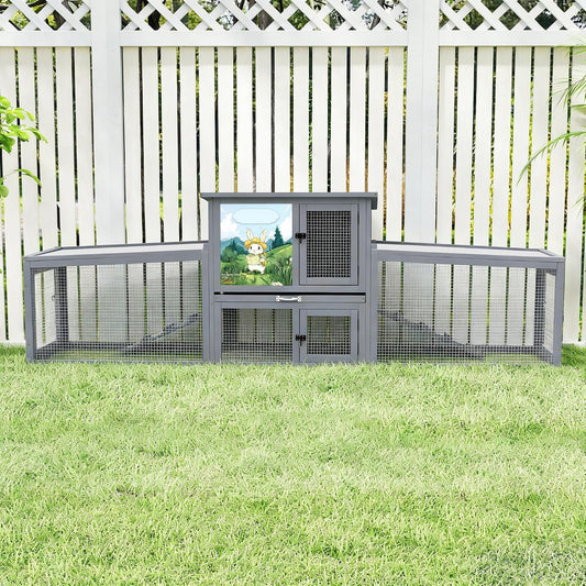 COZIWOW 95inches Extra Large Wood Rabbit Hutch Outdoor Easy to Assemble and Stable Bunny Cage Indoor with Cleaning Tray & Waterproof Roof for Small and Medium Bunny Rabbit ChickGrey with Pattern - Image 1