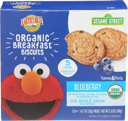 Earth's Best Organic Sesame Street Blueberry Breakfast Biscuits box front view showing Sesame Street characters.