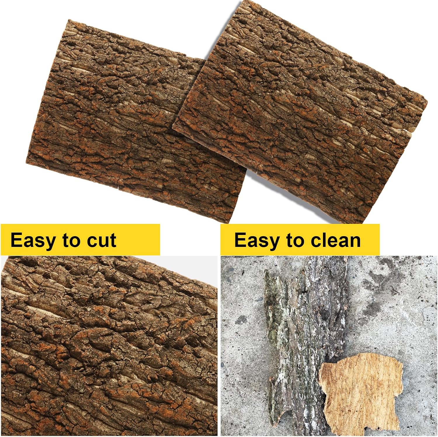 Flexible cork habitat decoration panel being trimmed with scissors for size
