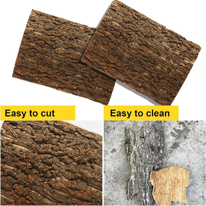 Flexible cork habitat decoration panel being trimmed with scissors for size