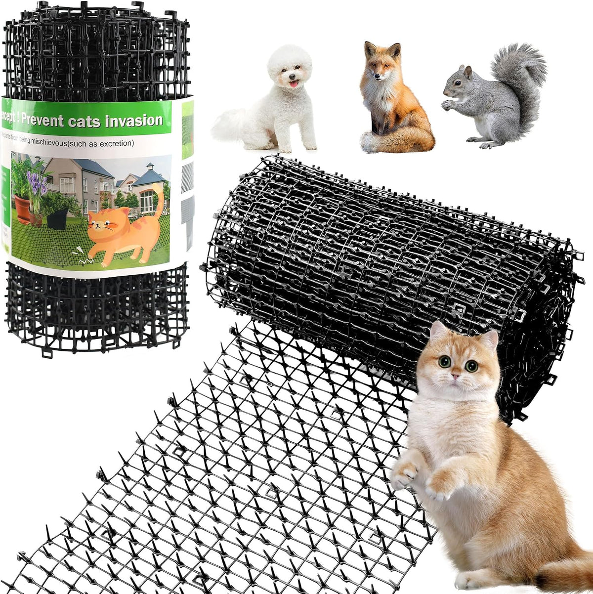 Pet Repellent Mat, White, 6.5 feet with 8 Ground Stakes 8 Zip Tie, Cat Repellent Mat with Gentle Spikes for Garden/Backyard, Dog and Raccoon Deterrent Mat, 78.74 inches x 11 inches. - Image 12