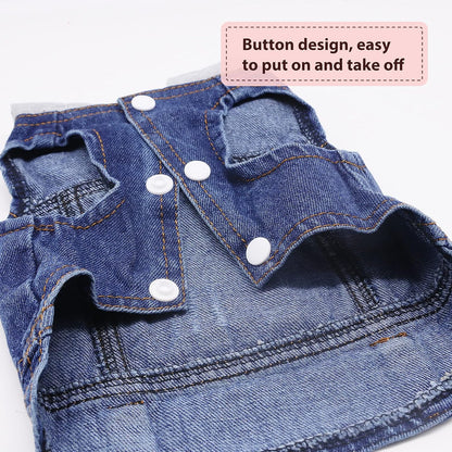 SILD dog denim coat side profile showing comfortable fit and lapel collar.