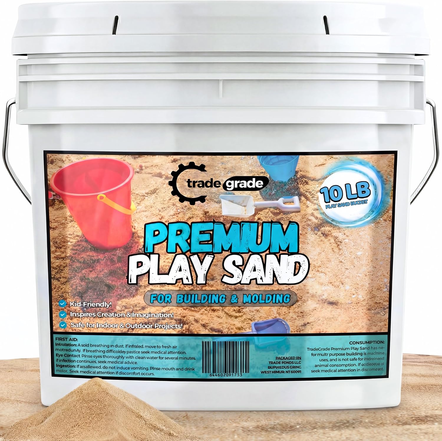 Trade Grade Natural Play Sand 10 lb bucket front view