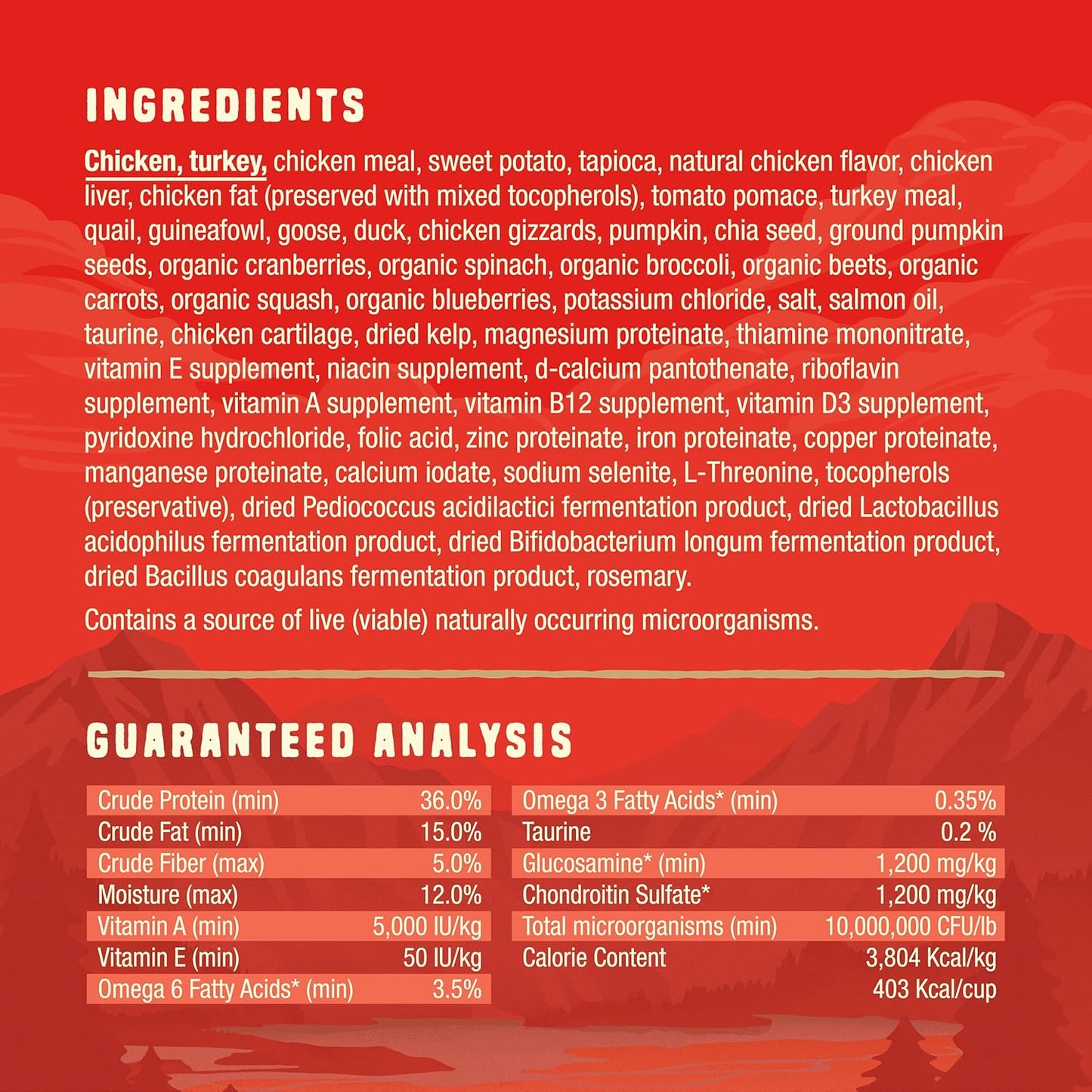 Stella & Chewy's Wild Red ancestral whole prey ingredients and nutritional values list