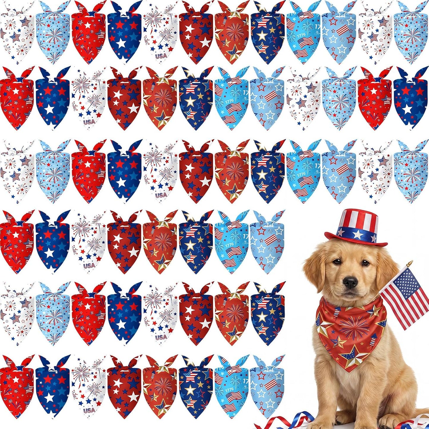 Weewooday 50 Pcs 4th of July Dog Bandanas Bulk for Patriotic American Striped Star Red White and Blue Independence Day Flag Scarf for Small Medium Large Outfit(Striped Star, 31.5 x 21.7 X21.7 Inch) - Image 14