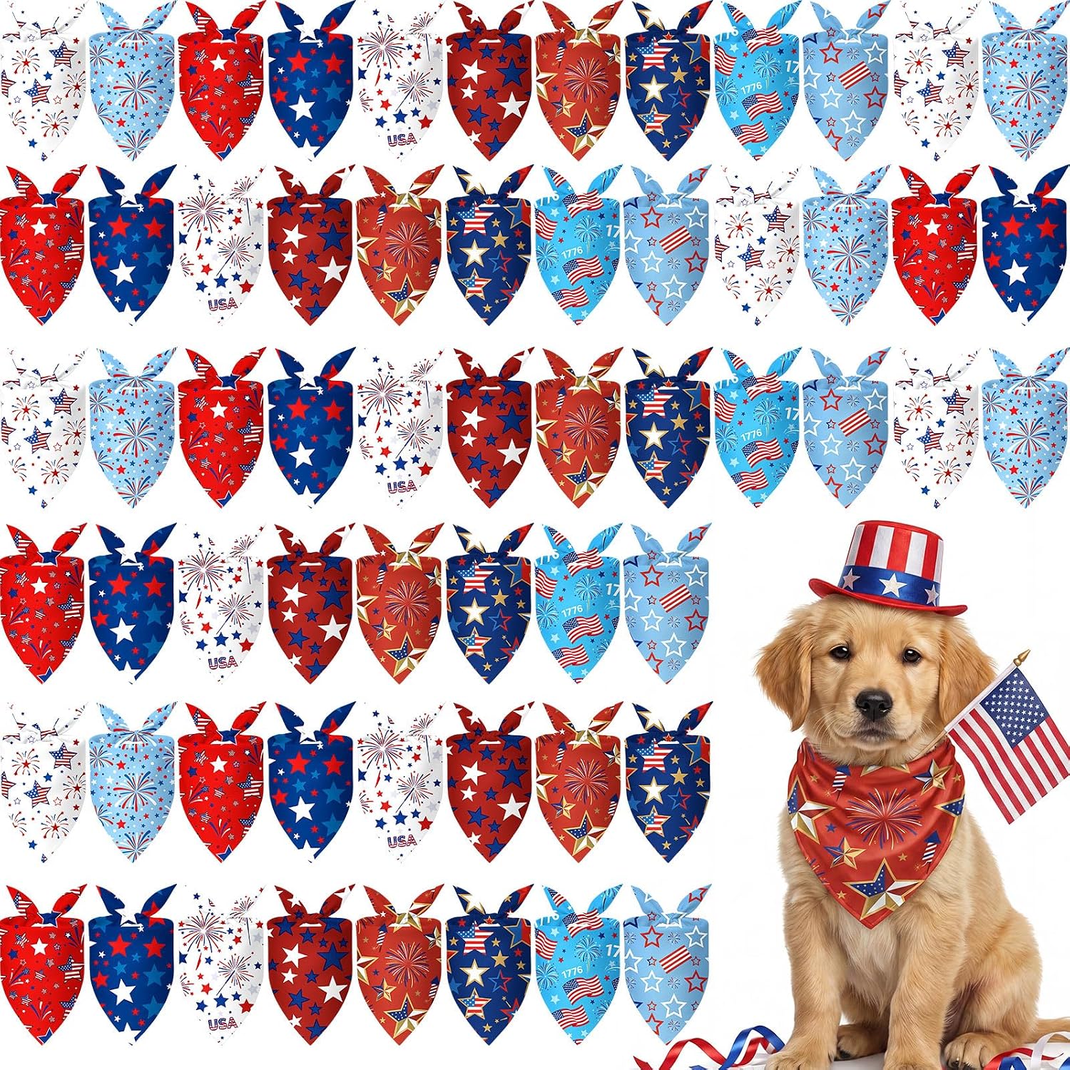 Weewooday 50 Pcs 4th of July Dog Bandanas Bulk for Patriotic American Striped Star Red White and Blue Independence Day Flag Scarf for Small Medium Large Outfit(Striped Star, 31.5 x 21.7 X21.7 Inch) - Image 14