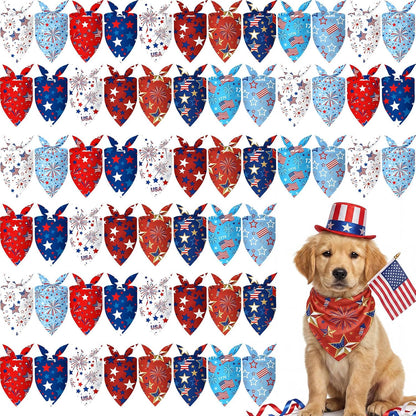 Weewooday 50 Pcs 4th of July Dog Bandanas Bulk for Patriotic American Striped Star Red White and Blue Independence Day Flag Scarf for Small Medium Large Outfit(Striped Star, 31.5 x 21.7 X21.7 Inch) - Image 14