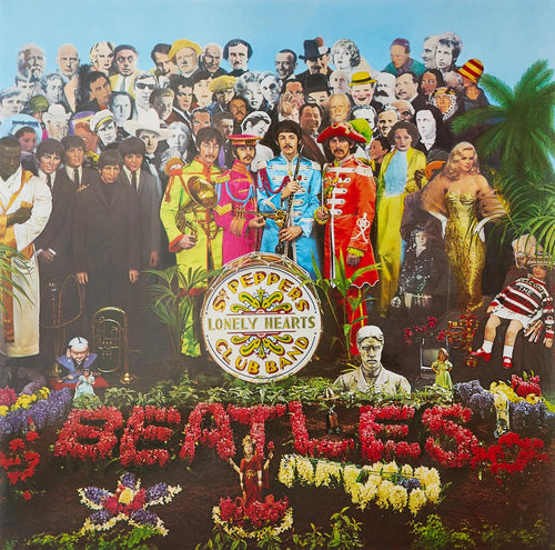 The Beatles Sgt Pepper 2017 Stereo Mix Vinyl Record front view showing iconic cardboard cutout crowd cover art
