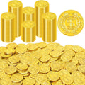 Fullive plastic gold coins front view showing metallic finish for pirate party supplies.