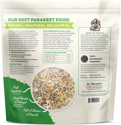 Nutritional label of Dr. Harvey's Our Best Parakeet Food