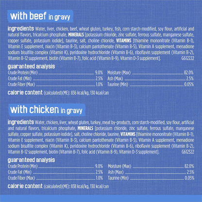 Purina Friskies wet cat food variety pack nutritional information label