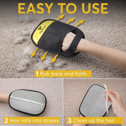 Reusable black magic brush pet hair glove picking up dog fur from carpet