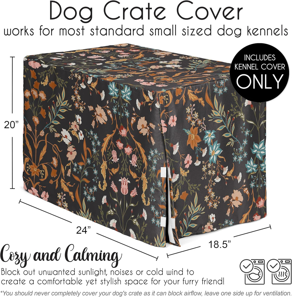 Close up of botanical wildflower print on dog crate cover