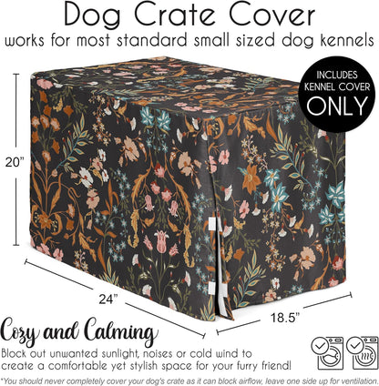 Close up of botanical wildflower print on dog crate cover