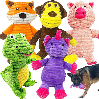 Jalousie plush dog toys assortment five pack front view