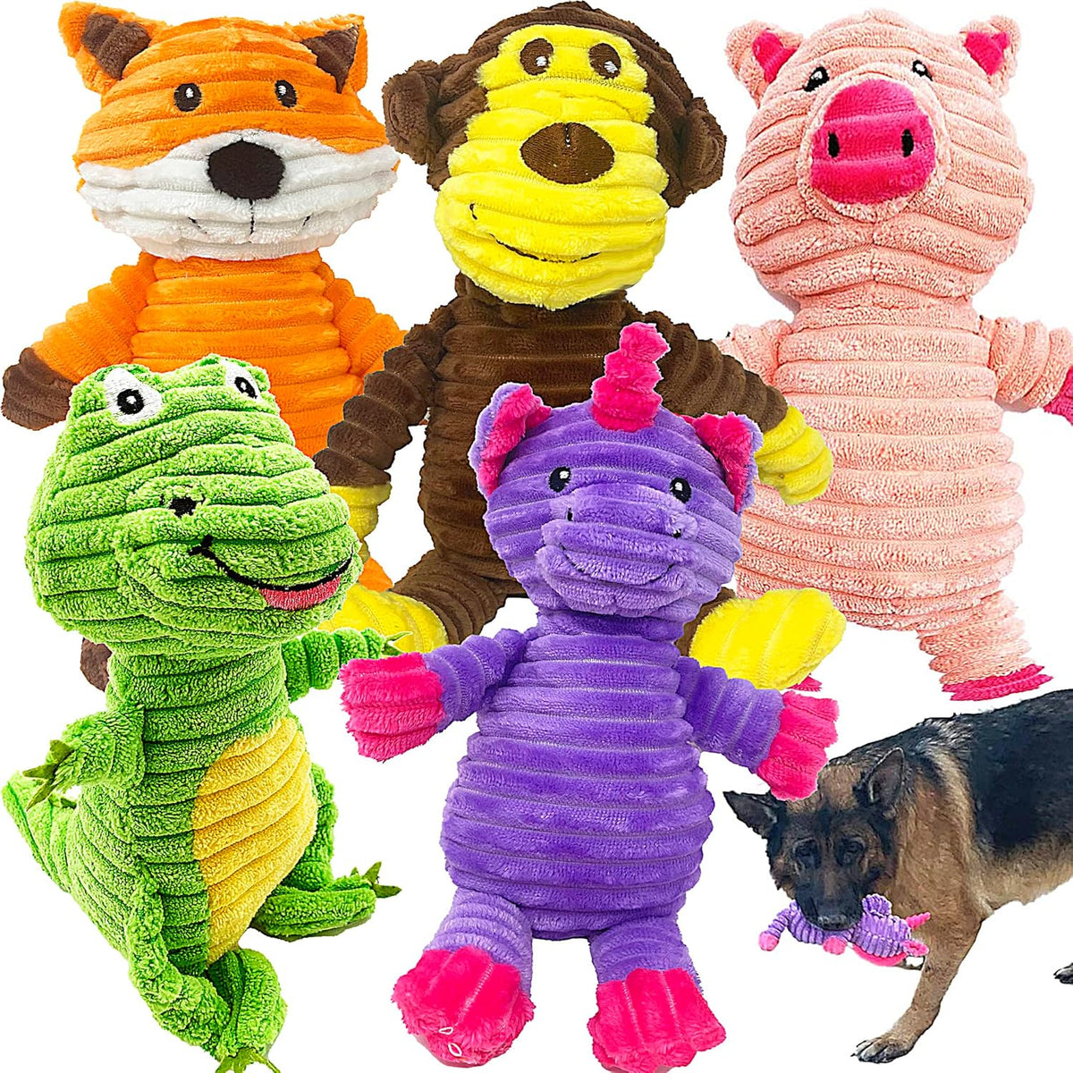 Jalousie Plush Toys Assortment Value Bundle Puppy Pet Mutt Squeak Toy for Medium Large Dogs (5 Pack Knotted) - Image 10