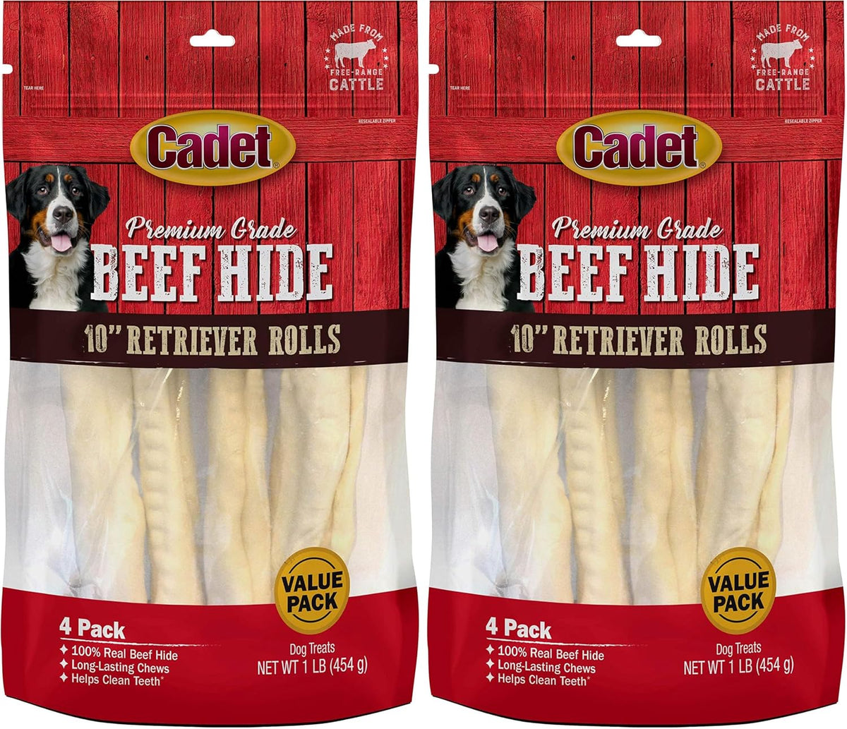 Durable beef hide dog chew rolls back label view