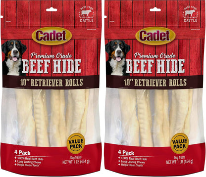Durable beef hide dog chew rolls back label view