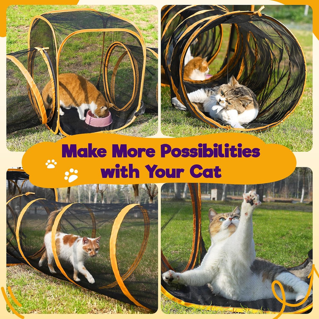 Side view of the portable travel cat enclosure showing secure zippered entry doors.