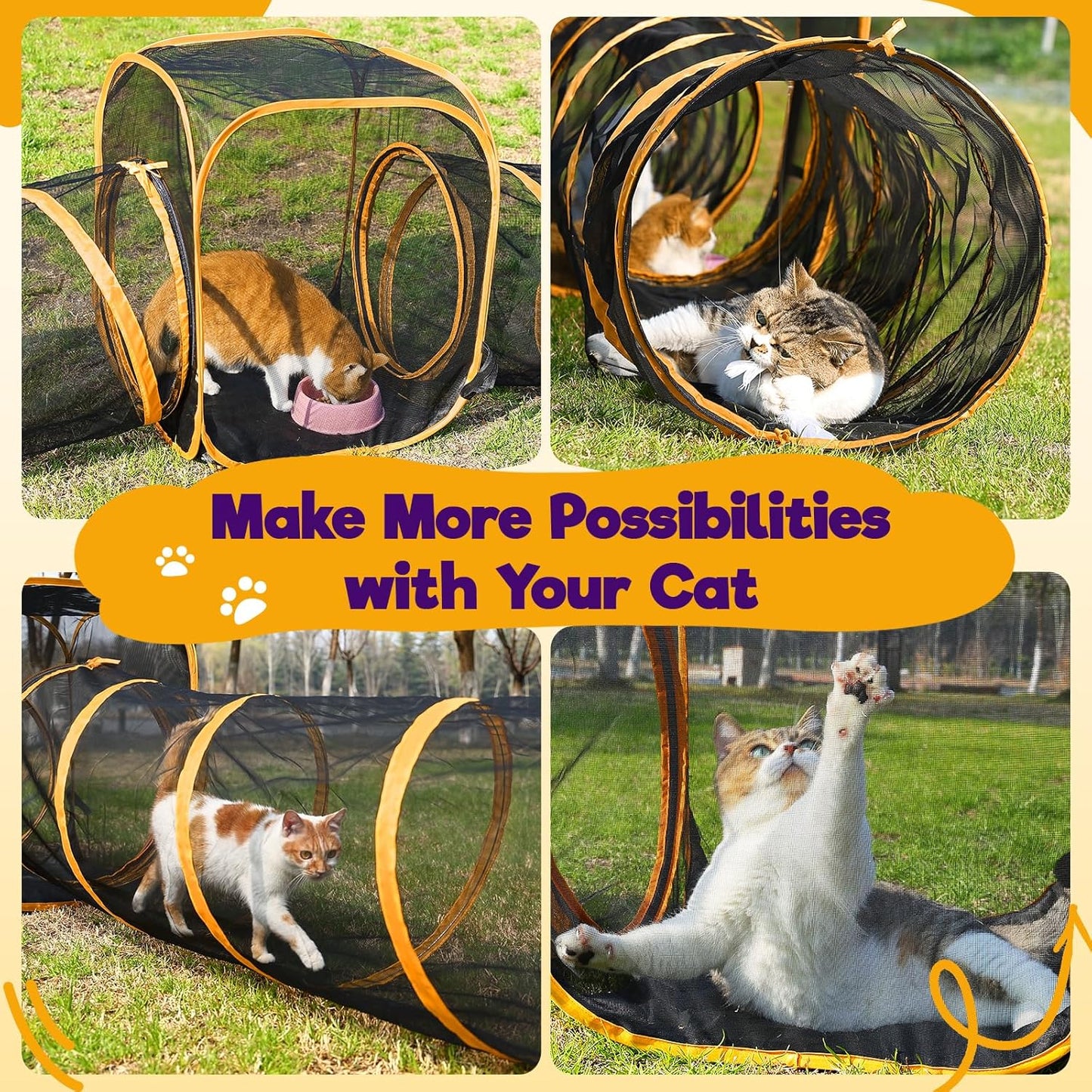 Side view of the portable travel cat enclosure showing secure zippered entry doors.