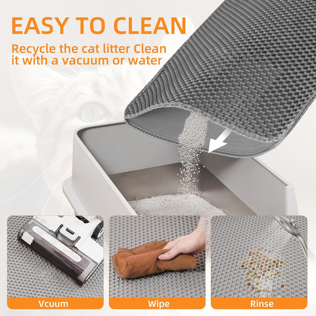 Extra large waterproof cat litter pad protecting hardwood floors from scatter.