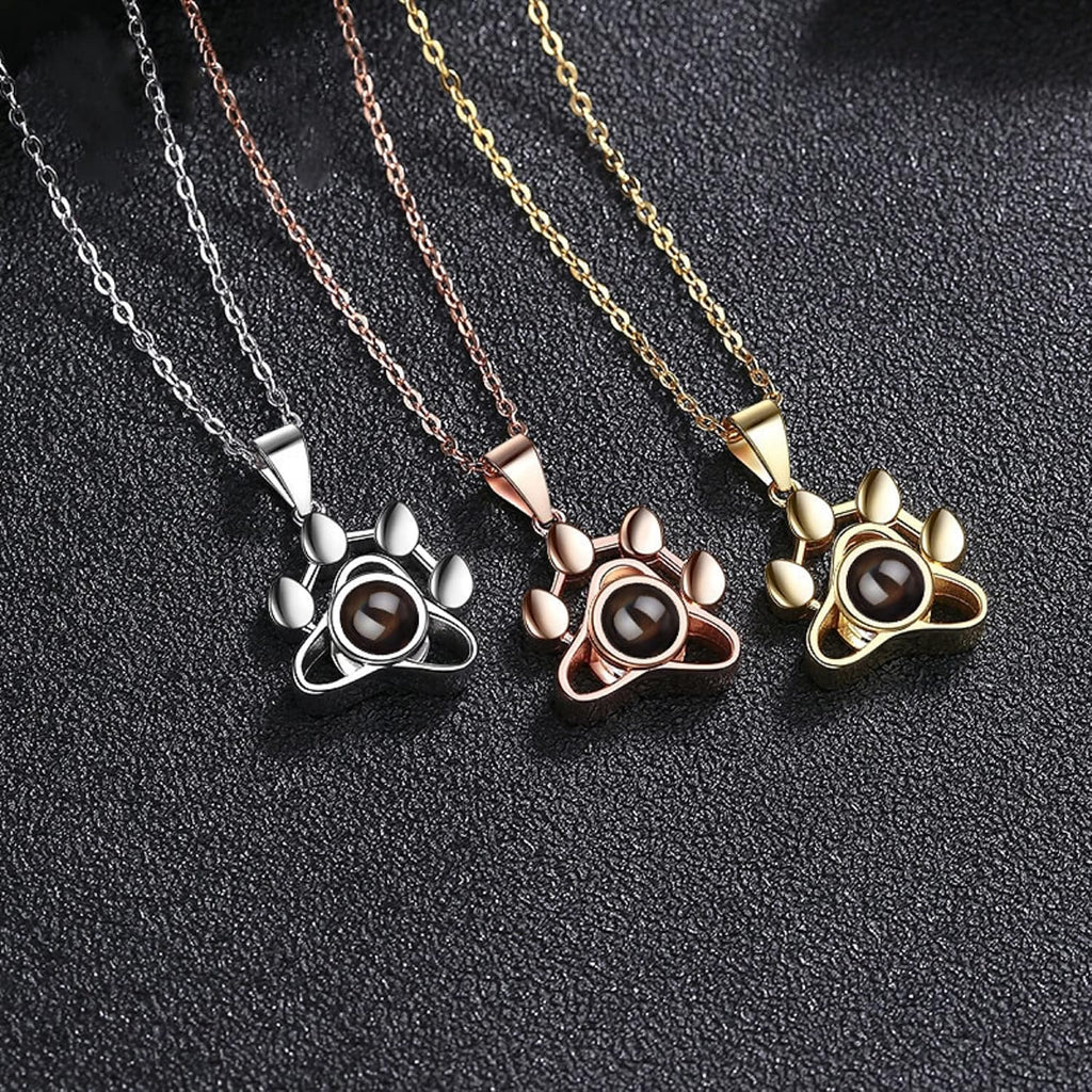 Getname Necklace dog and cat paw print design necklace cast in premium polished silver.