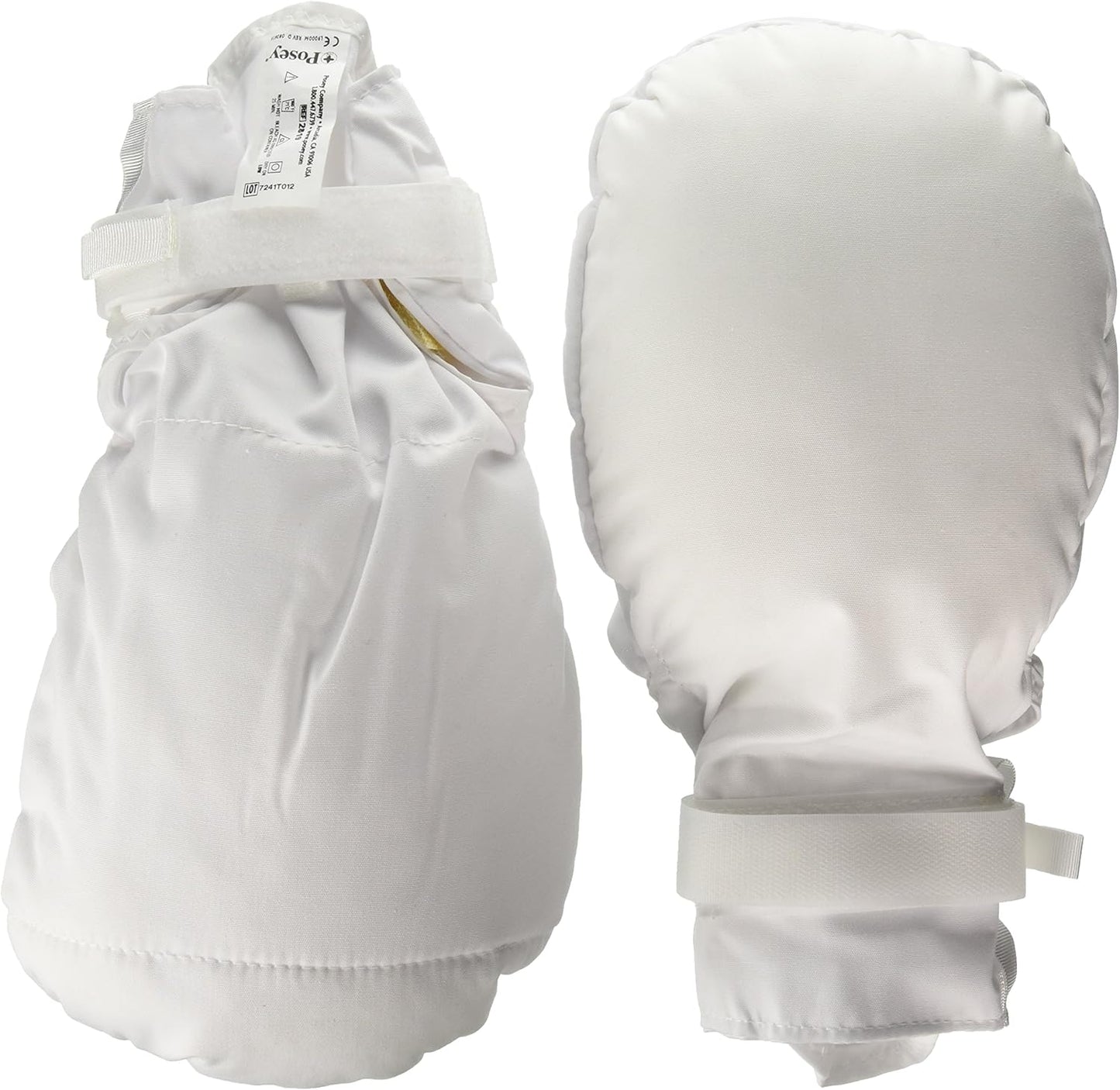 Posey 2819 Double-Security Mitts front view showing double-padded palm and secure wrist straps for patient safety.