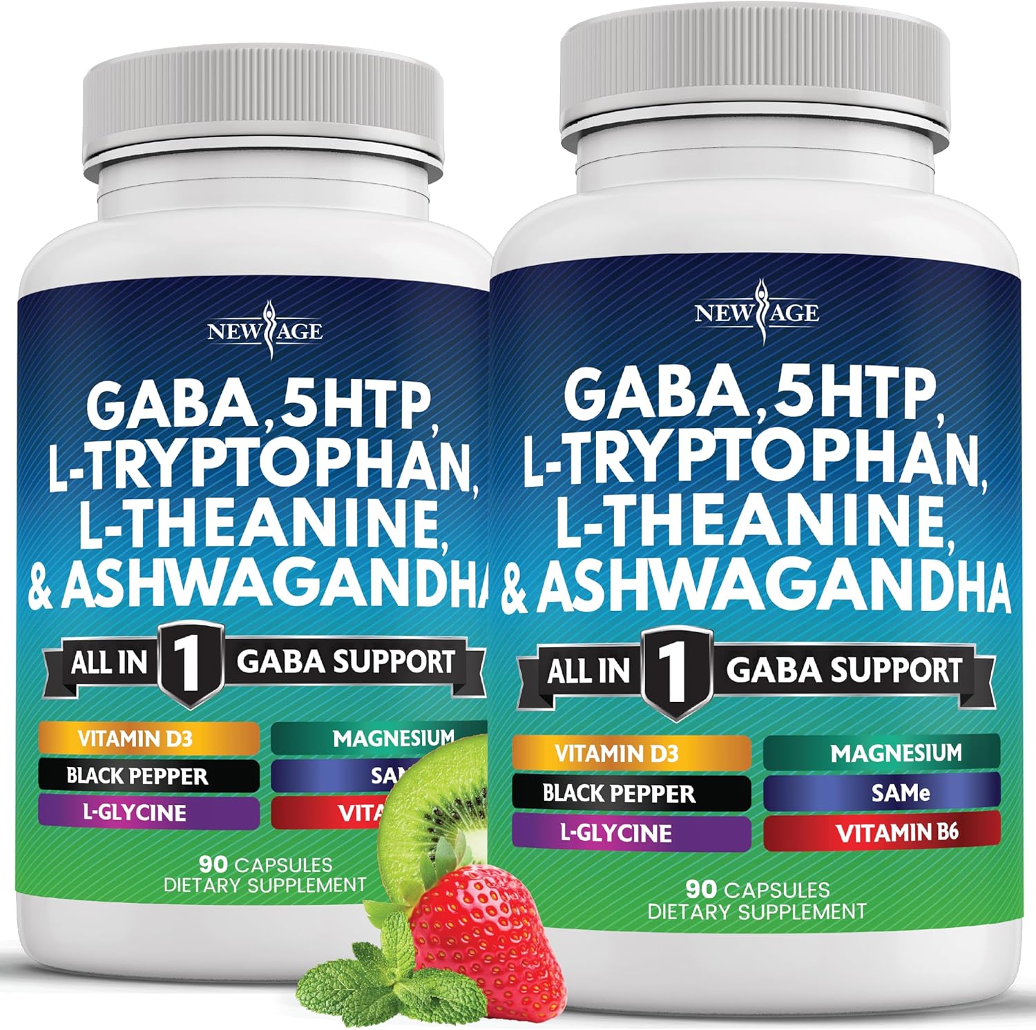 New Age GABA 750mg 5-HTP Complex 180 capsules front view for stress relief