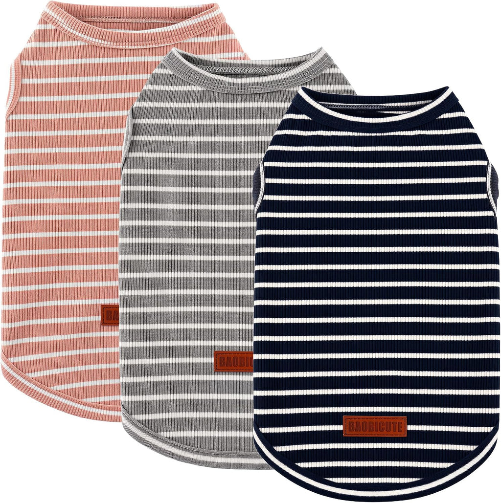 3Pack Dog Shirt Cotton Striped T-Shirts Stretchy Comfortable Pet Vest for Puppy and Cat Super Soft Dog Shirts Vest Sleeveless Breathable Basic Clothes for Small Medium Large Boy Girl Dogs - Image 11