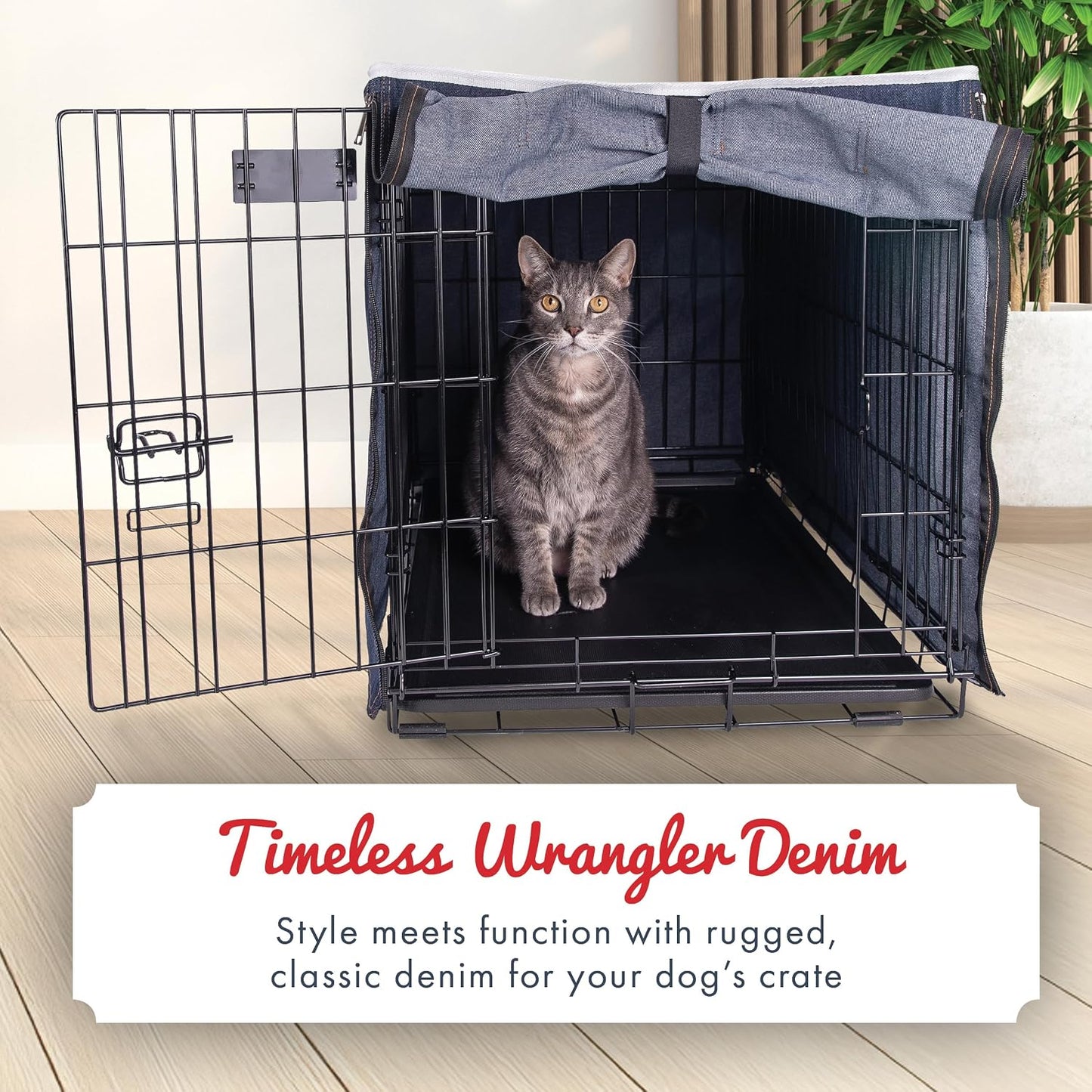 Wrangler denim kennel cover side view showing rollable panels open