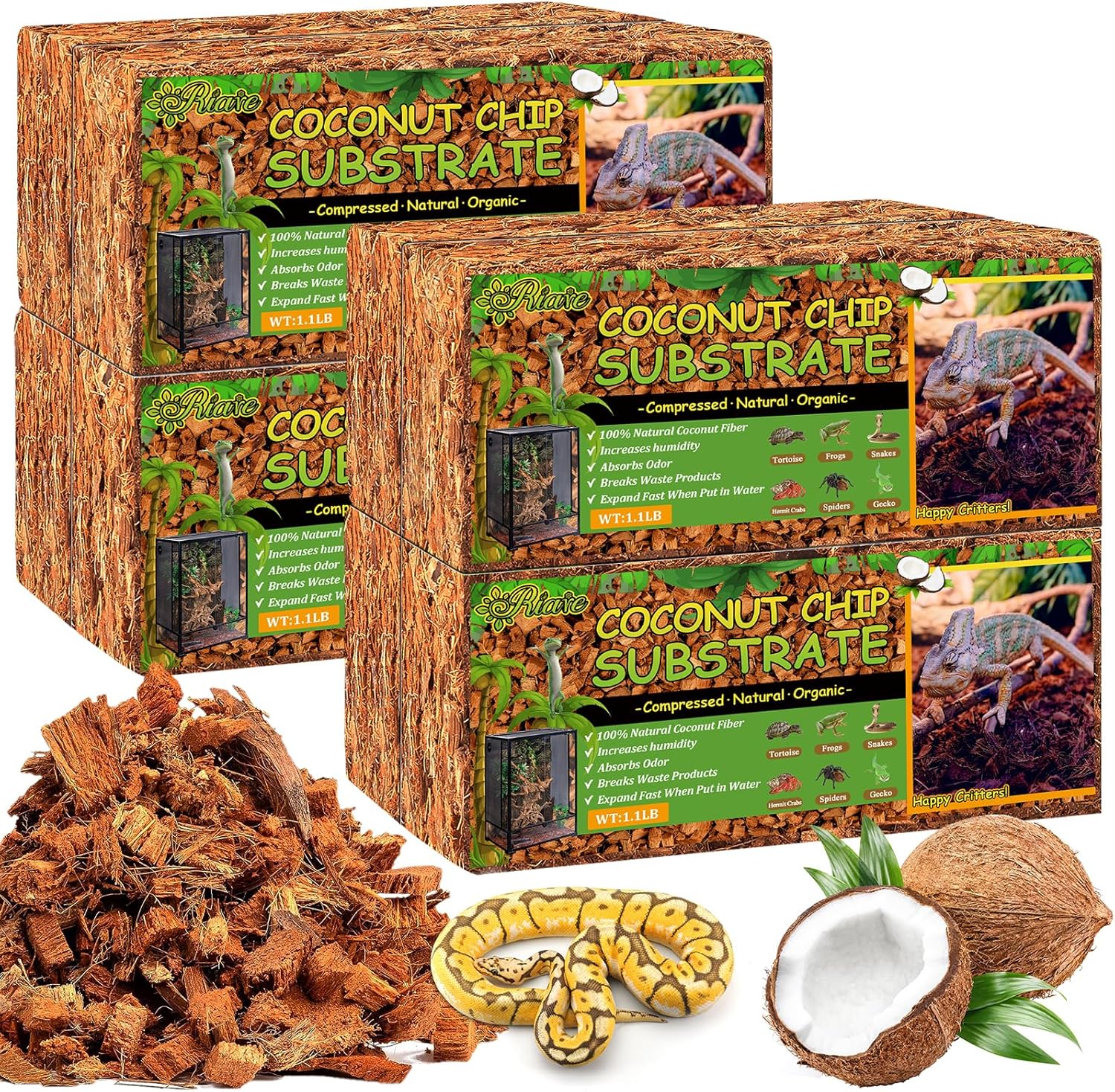 Riare 10LB Coconut Chip Substrate for Reptiles, 72 Quart Coconut Fiber Substrate Coco Chips Substrate Coconut Husk Bedding for Snakes, Tortoises, Ball Python, Bearded Dragon, Geckos, Lizards, Frogs - Image 9