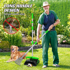 Long handle dog poop scooper showing the fifty inch extendable metal handle.