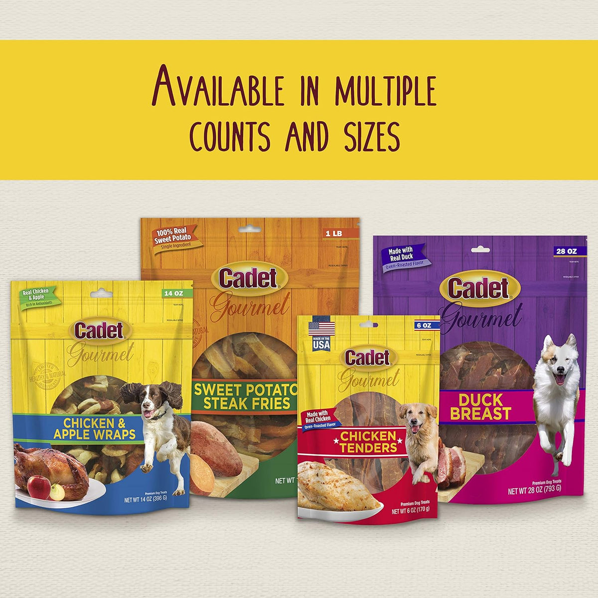 Cadet Gourmet Triple Chews nutritious sweet potato filling back packaging instructions