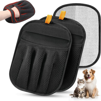 Detailed view of breathable mesh fabric on grooming mitt