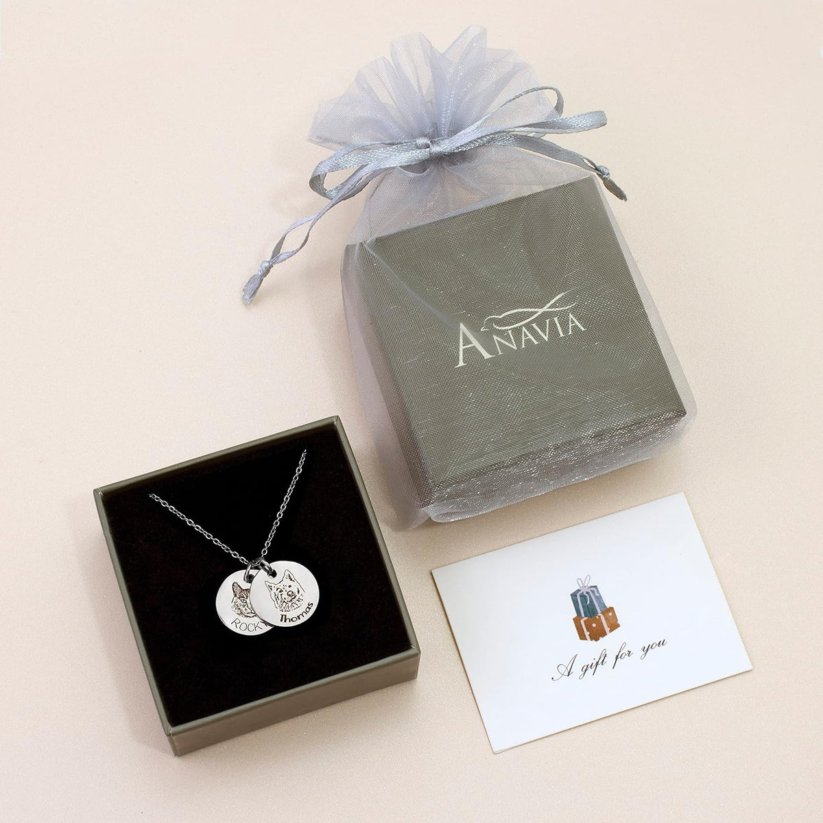 Anavia pet memorial necklace being worn to demonstrate the length of the sixteen inch chain