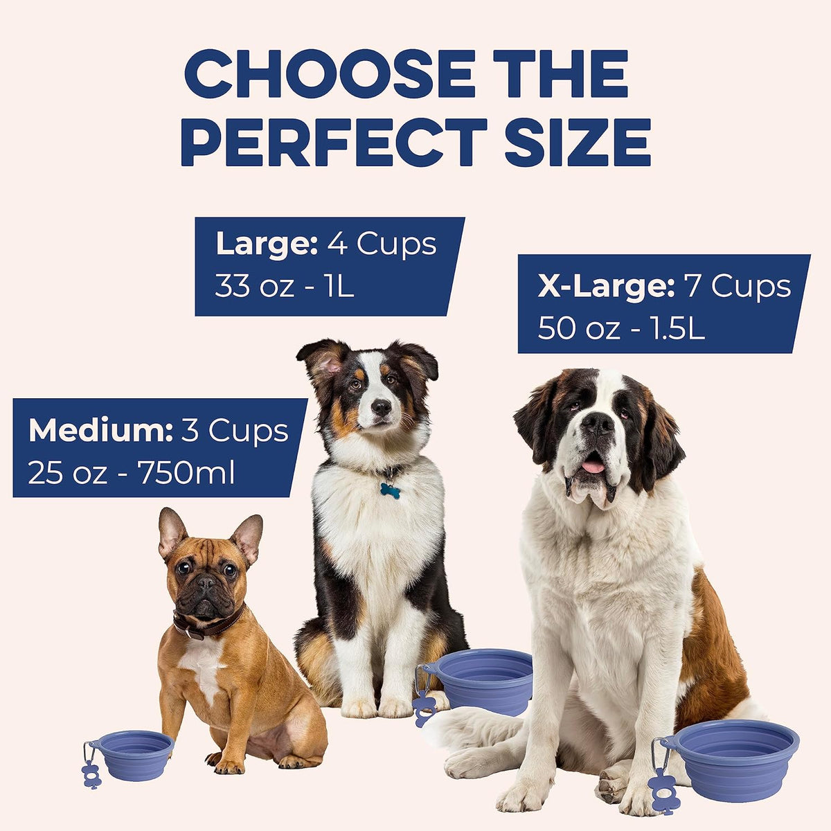 Bonza navy blue silicone pet dish with reinforced rim