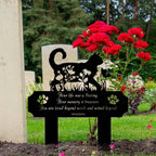 Close up view of the emotional engraved quote on the HEGANITS cat headstone yard tribute