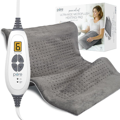 Pure Enrichment PureRelief XXL heating pad front view in gray microplush fabric