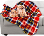 Machine washable pet throw being folded for travel and crate lining