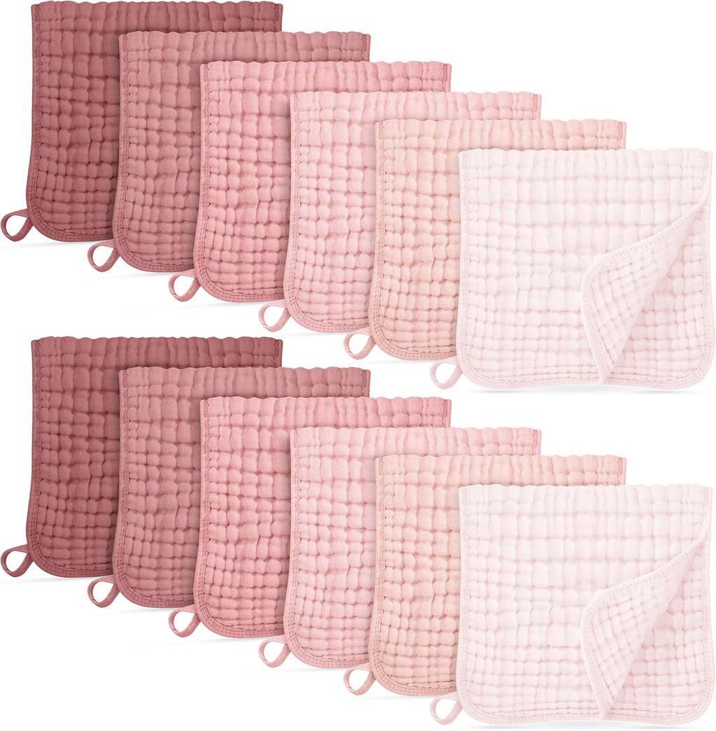 Unnivoll 12 pack muslin burp cloths in gradient pink front view