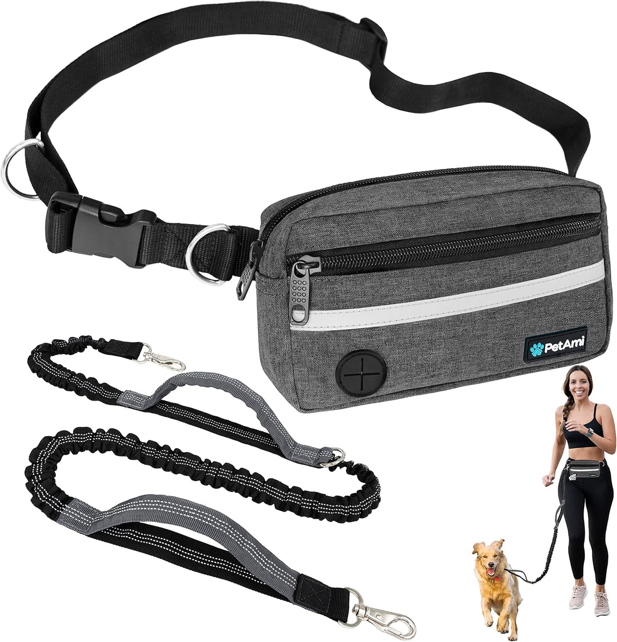 PetAmi hands free dog leash belt with fanny pack front view