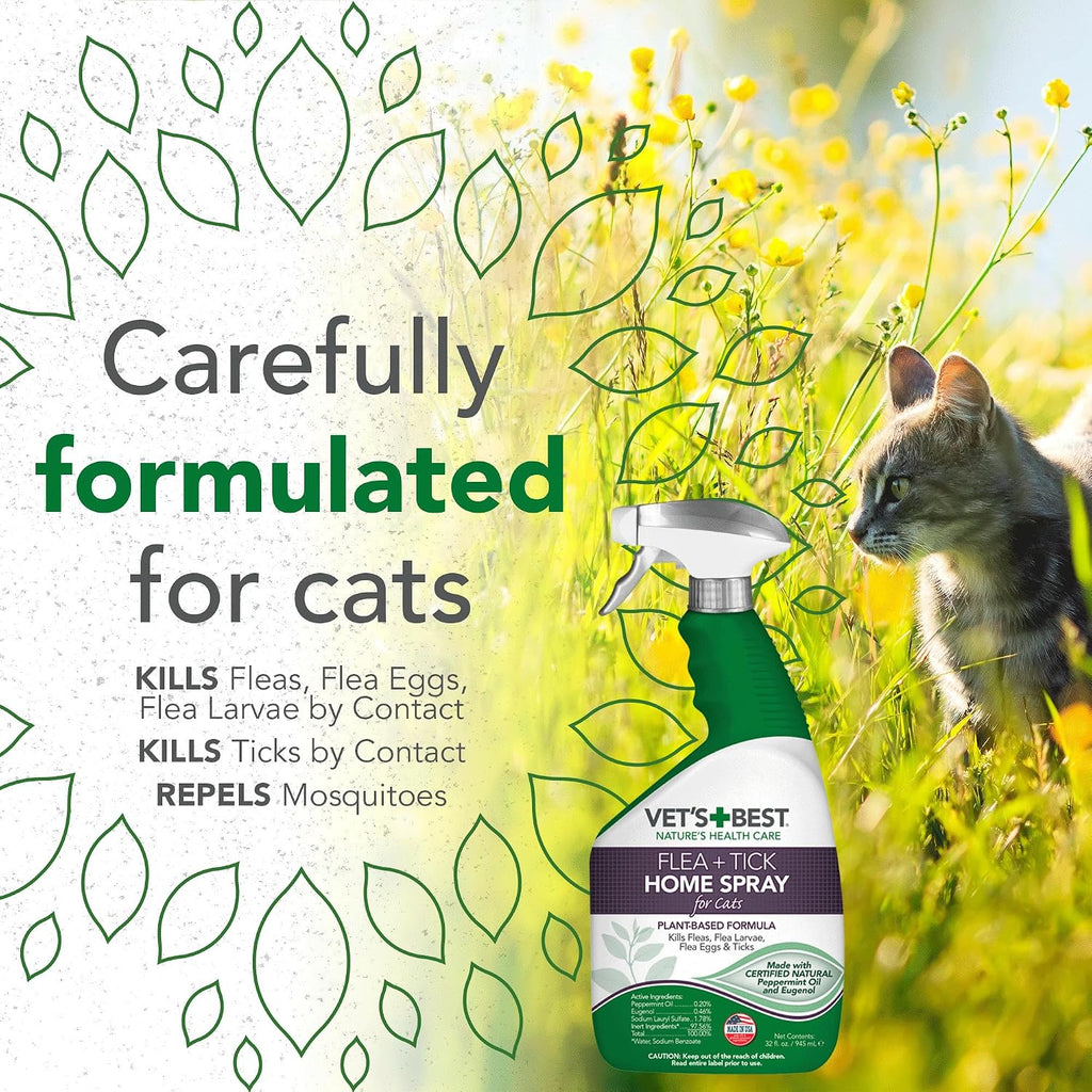 DEET free flea and tick home spray bottle details for feline safe environment