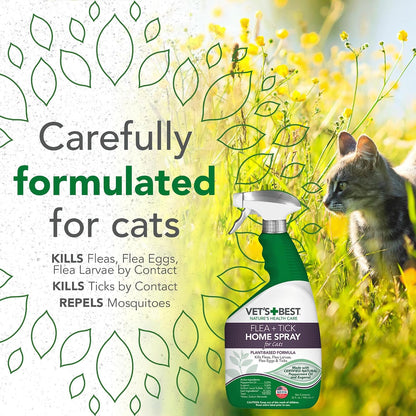 DEET free flea and tick home spray bottle details for feline safe environment