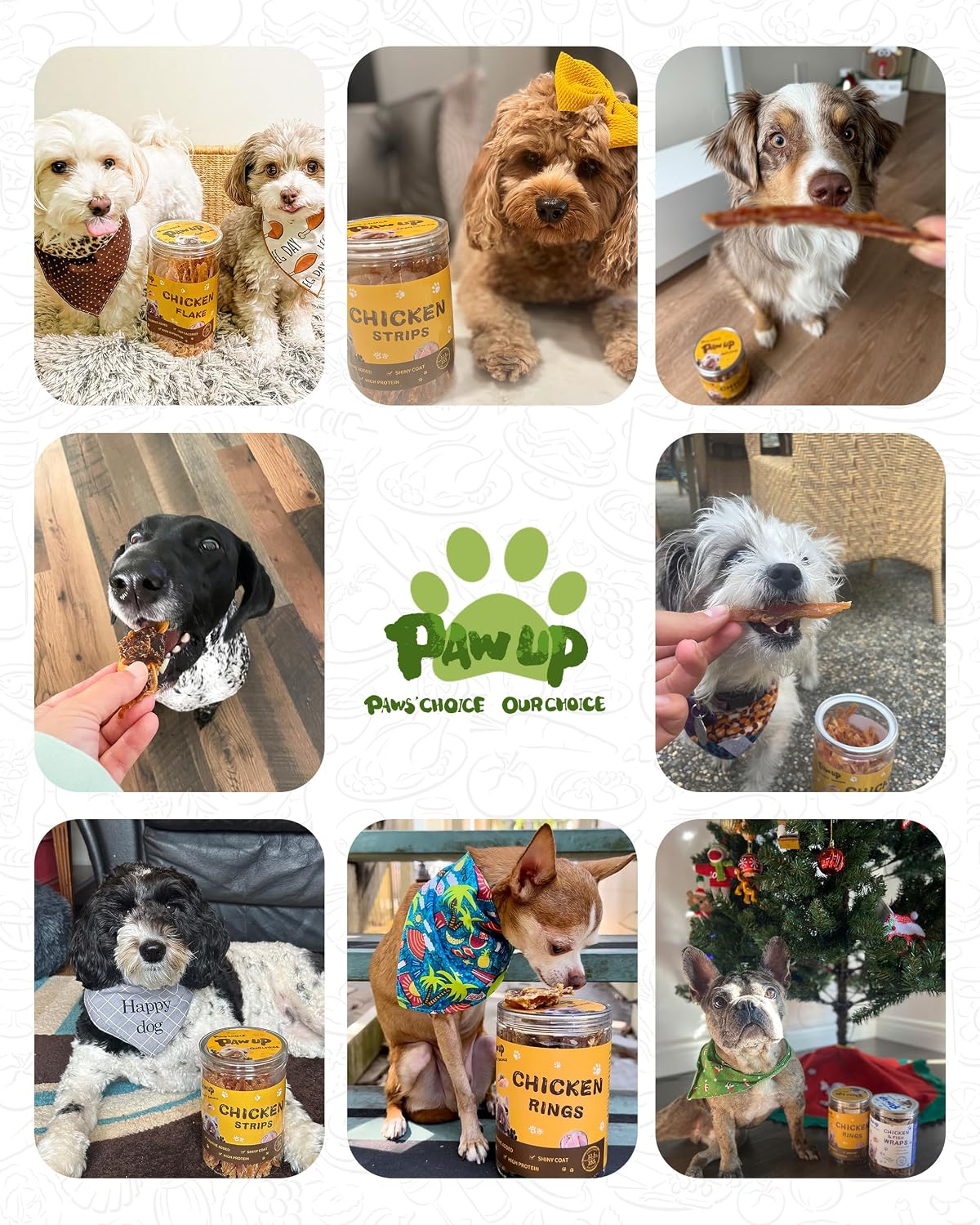 Packaging details of PAWUP chicken jerky dog treats